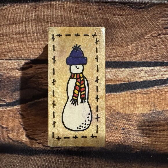 Snowman Rubber Stamp Wooden Mounted Crafts Scrapbooking Greeting Cards Christmas - Picture 1 of 9